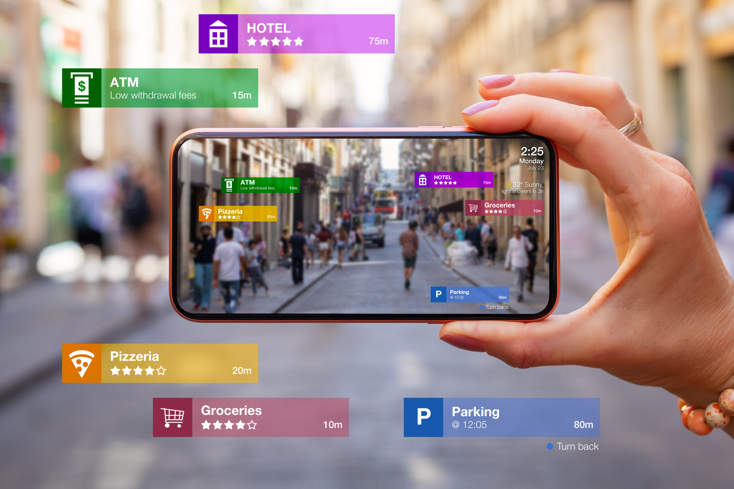 Concept of augmented reality technology being used in mobile pho